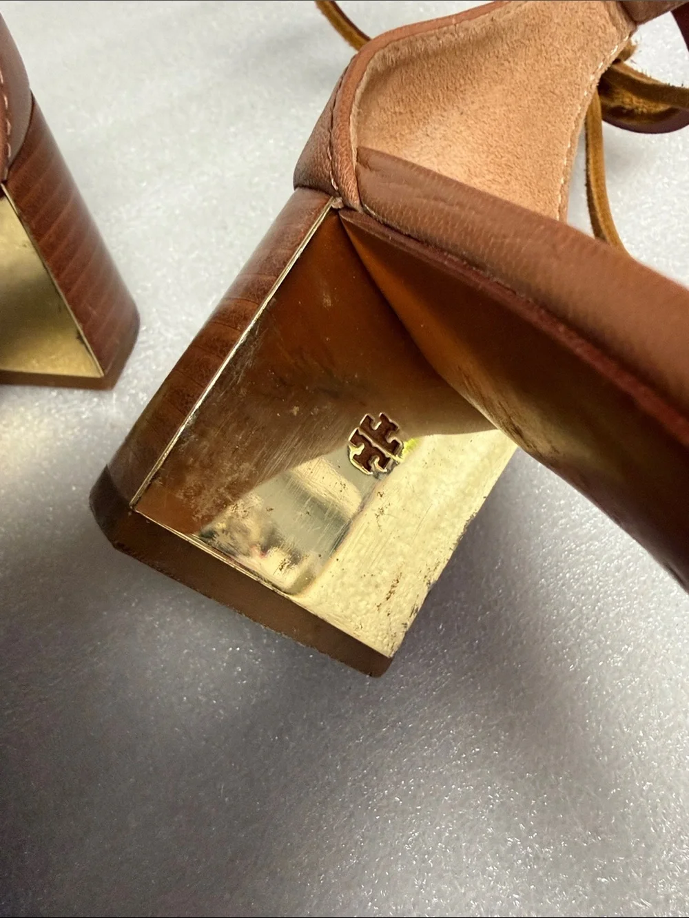 Tory Burch Brown Leather Lace-Up Block Heel Sandals Size 9M